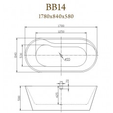 Ванна акриловая BelBagno BB14-NERO/BIA