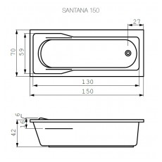 Ванна прямоугольная Cersanit SANTANA,арт. 301034, белая, 150*70 см