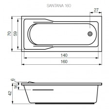 Ванна прямоугольная Cersanit SANTANA, арт. 301044, белая, 160*70 см