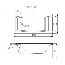 Ванна прямоугольная Cersanit VIRGO, арт. 301040, белая, 150*75 см