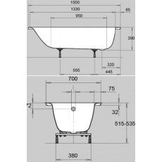 Стальная ванна Kaldewei Eurowa, 150*70*39 см